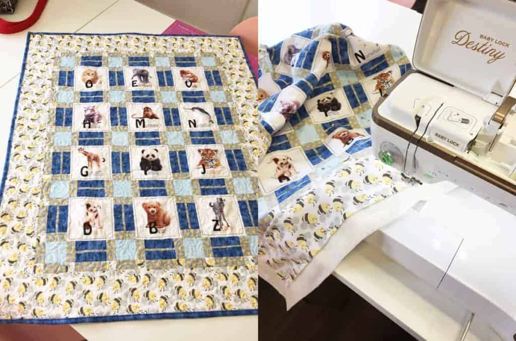 Baby quilt on sewing machine