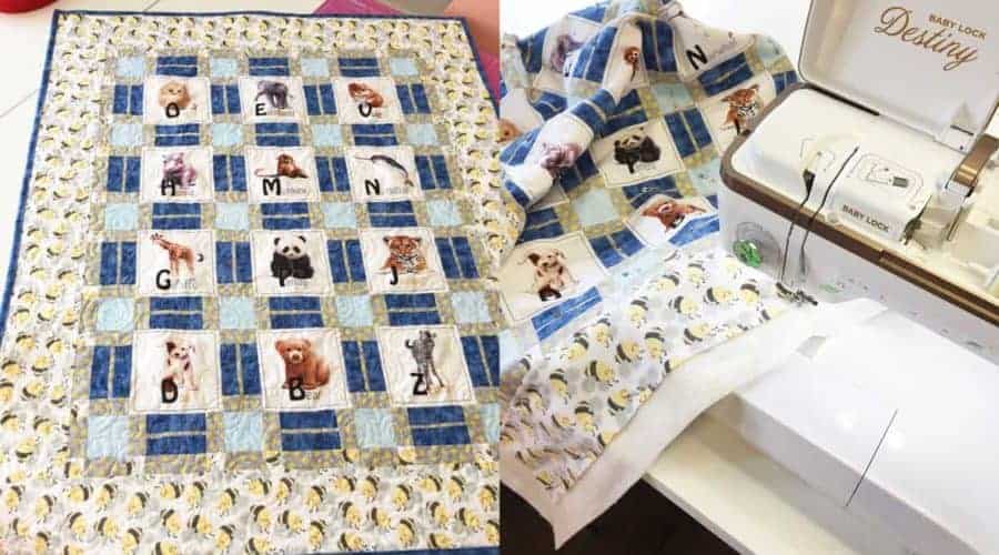 Baby quilt on sewing machine