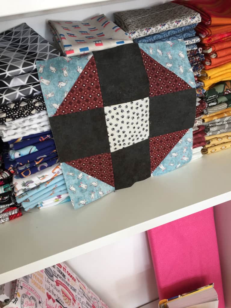 "Monkey Wrench" quilted block
