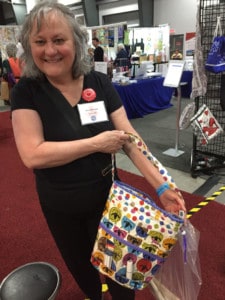 Alex Raeli using her Woolly, Woolly Bag as a purse.