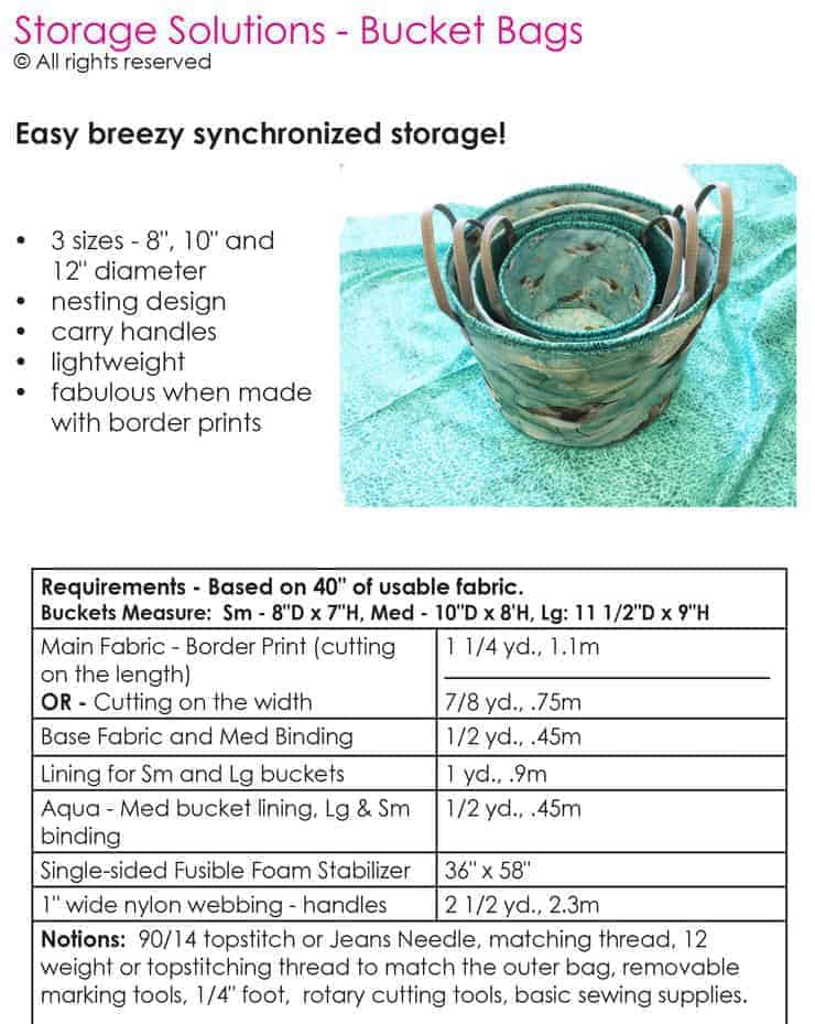 Storage Solutions Bucket Bags pattern requirements