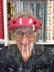 Brenda wearing face shield