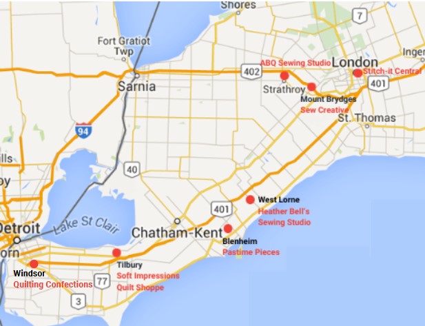 Map for 2025 Southwest Quilt Crawl shop hop.