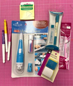 Fabric marking tools for sewing projects.