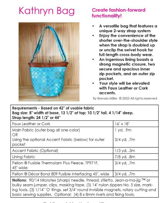The Kathryn Bag pattern details.
