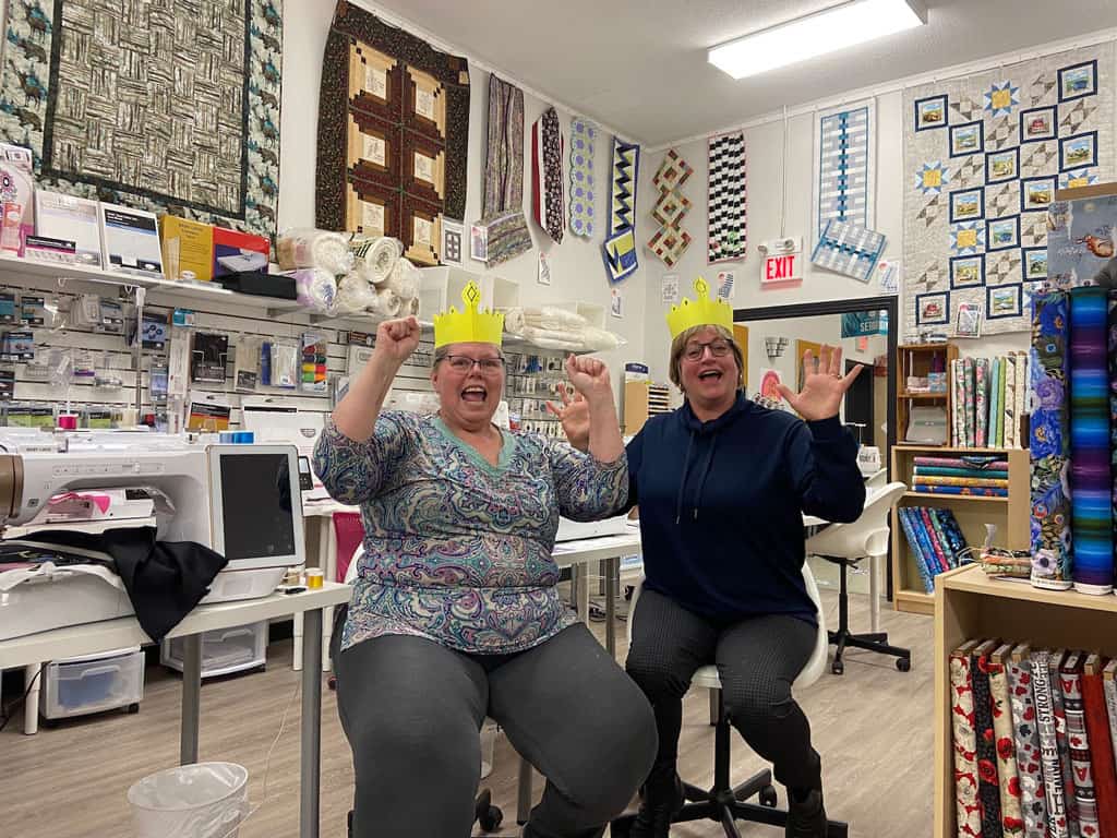Kelley and Brenda celebrate becoming a Baby Lock Gold Store.