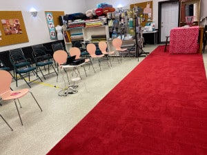 Red carpet at ABQ Sewing Studio's fashion show.