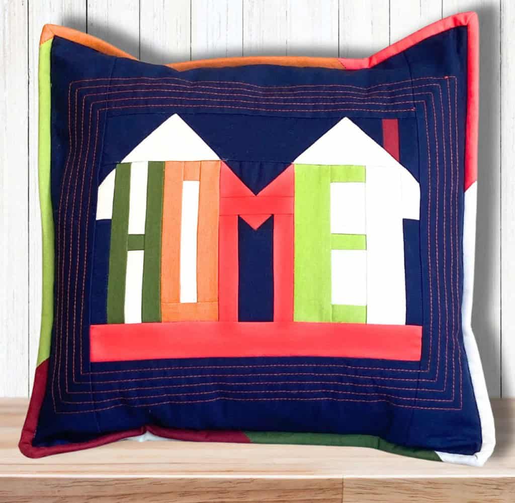 A Home Sweet Home pillow made using an ABQ pattern.
