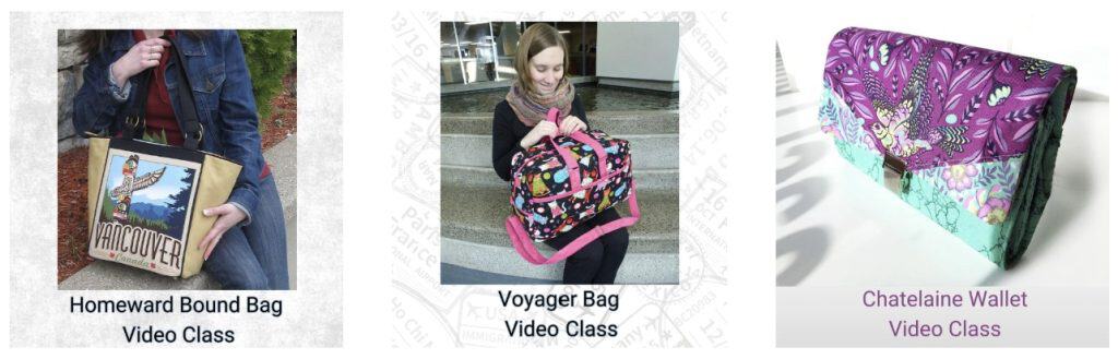 Homeward Bound Bag, Voyager Bag, and Chatelaine Wallet video classes.