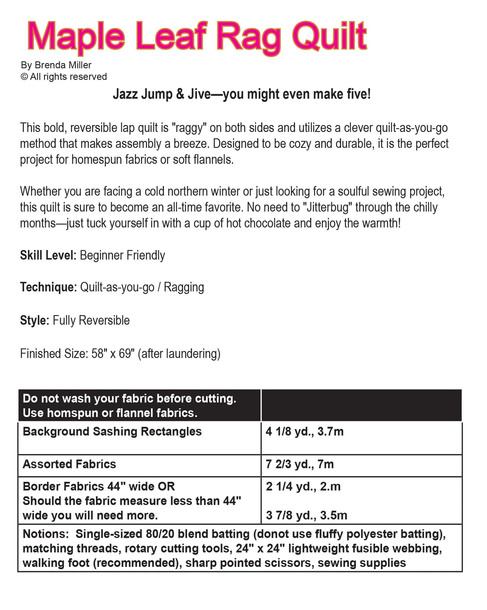 Maple Leaf Rag pattern requirements.