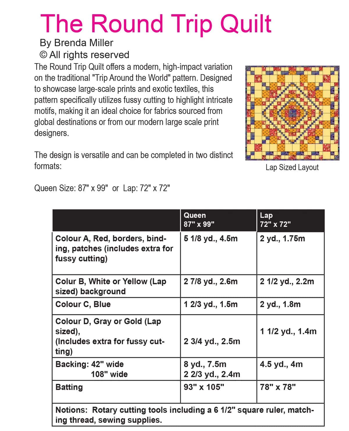 Round Trip quilt pattern requirements.