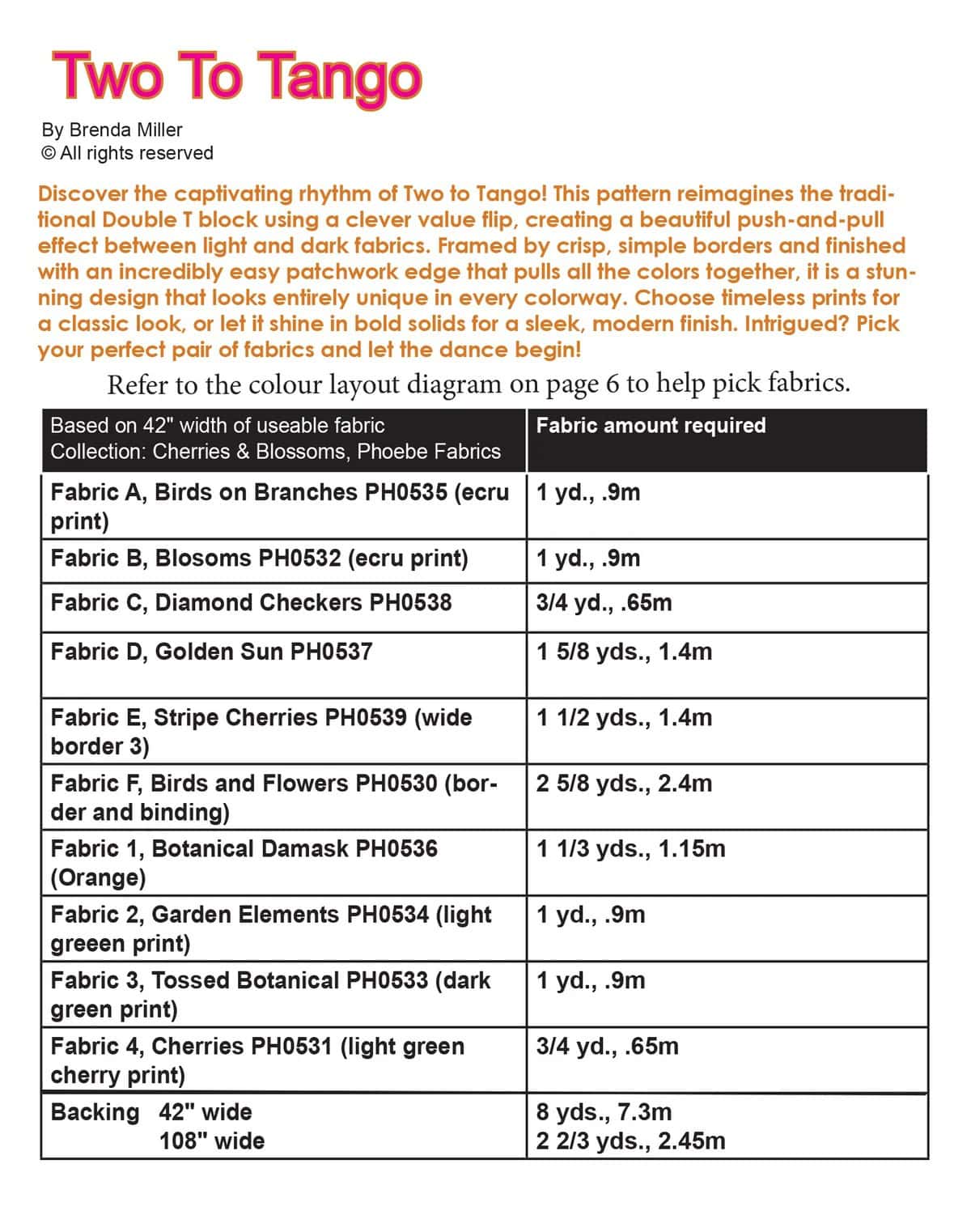 Two to Tango pattern requirements.