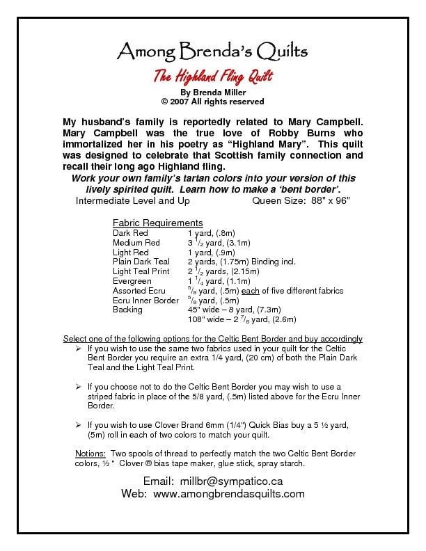 Highland Fling pattern requirements.