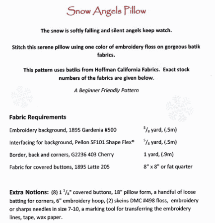 Snow Angels Pillow pattern requirements