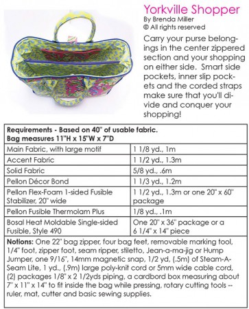 Yorkville Shopper pattern requirements